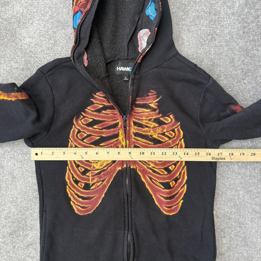 Hawk Hoodie Youth Medium Black Skeleton Flames Full Zip Glow Skull Face Costume - Picture 5 of 7